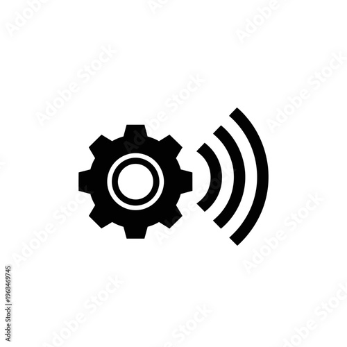 Gear icon triggers signal waves in technology
