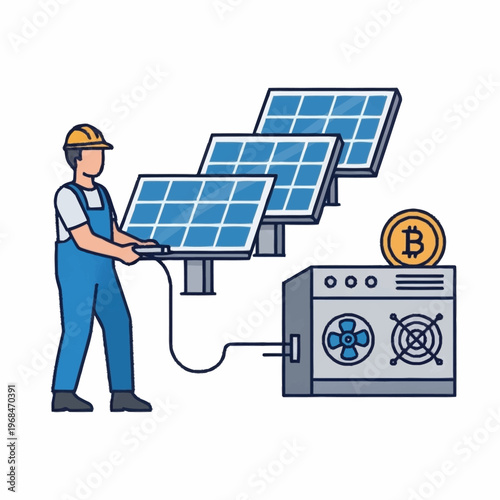 Solar Powered Bitcoin Mining Setup with Worker.