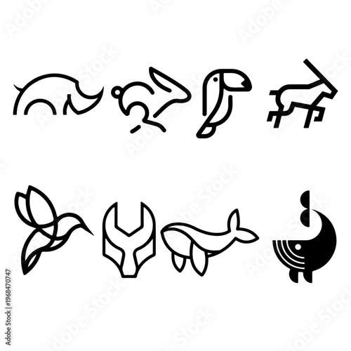 inimalist animal icons in simple line art style