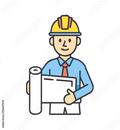 Engineer architect man holding blueprint plans for construction project building development industry