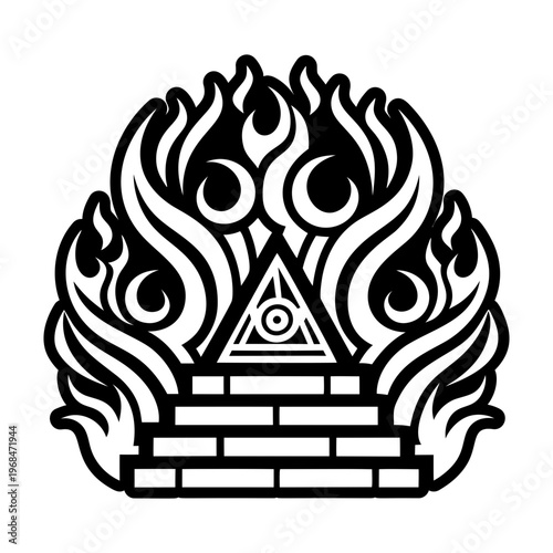 A filled style icon of fiery furnace tattoo