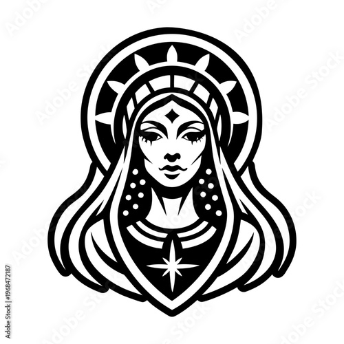A filled style icon of holy woman tattoo