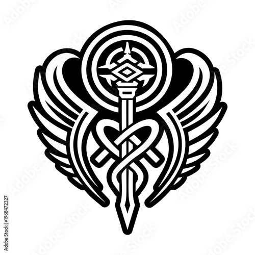 A glyph style icon of holy staff symbol