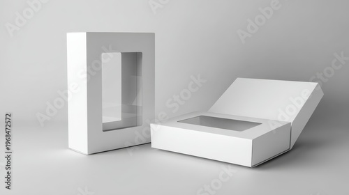 White folding box with a clean die-cut window, modern packaging concept on white