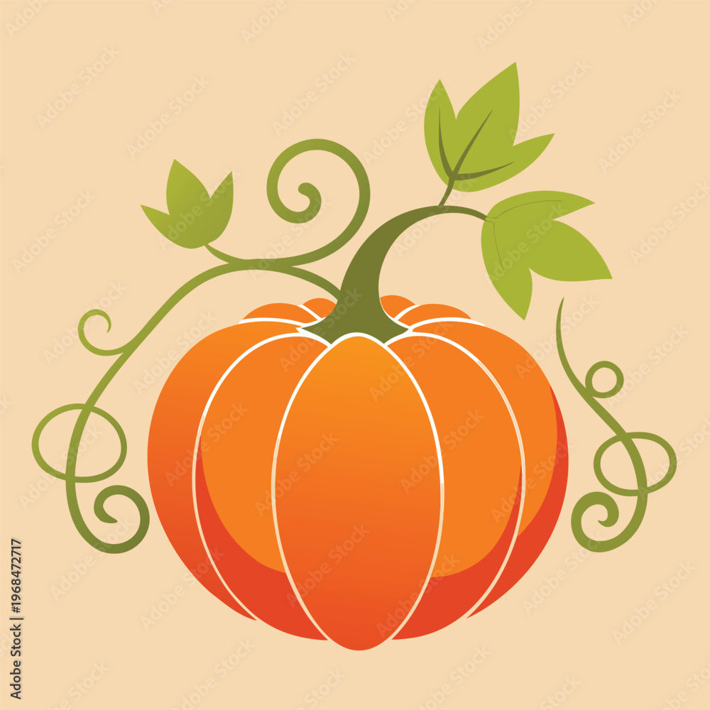 Naklejka premium Minimalist Pumpkin Silhouette with Spiraling Vines, Fall Icon, Clean Autumn Graphic Element