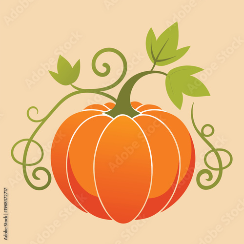 Minimalist Pumpkin Silhouette with Spiraling Vines, Fall Icon, Clean Autumn Graphic Element