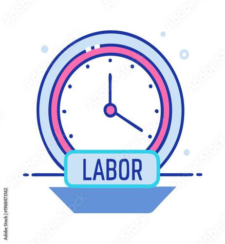Labor clock icon, time for work and success, business deadline concept, flat design