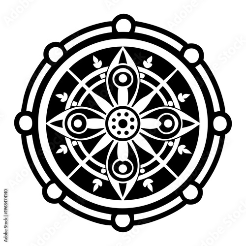A filled style icon of dharma wheel tattoo