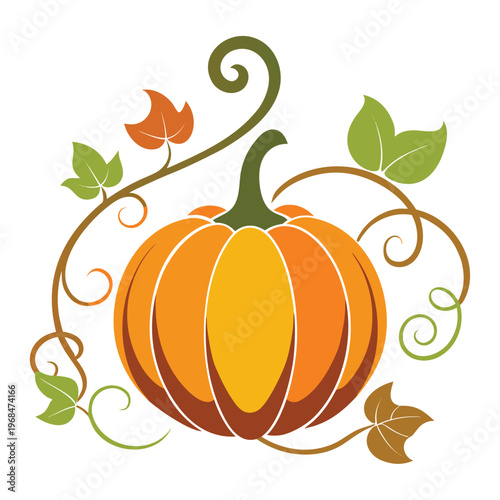 Bold Autumn Pumpkin Silhouette with Swirling Tendrils, Harvest Emblem, Strong Fall Visual