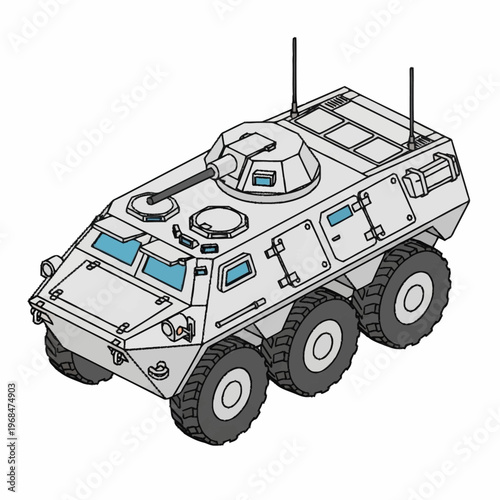Military armored vehicle illustration with turret.