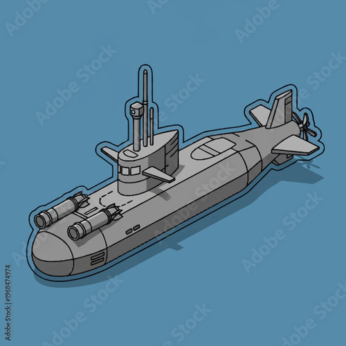 A gray submarine with conning tower.