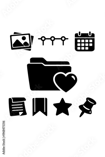 Collection of Black Icons Representing Organization And Planning On White Background