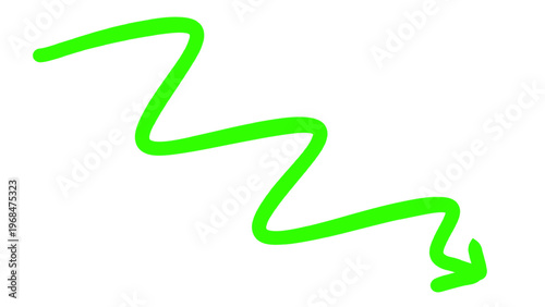 Green hand drawn zigzag wavy arrow pointing right