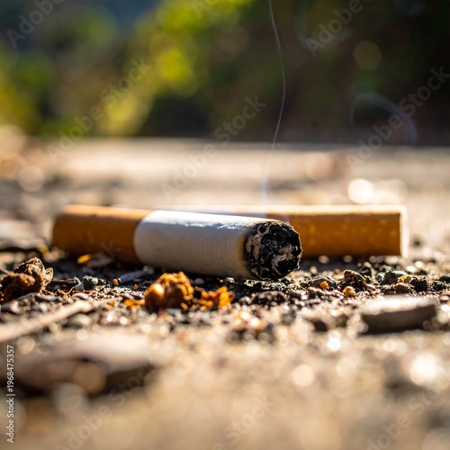 Cigarette Butt on Ground with Ash.