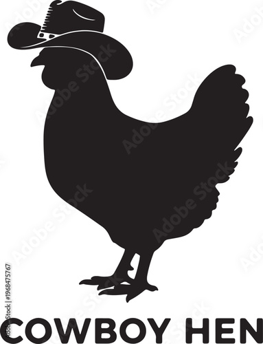 black silhouette of a chicken wearing a cowboy hat