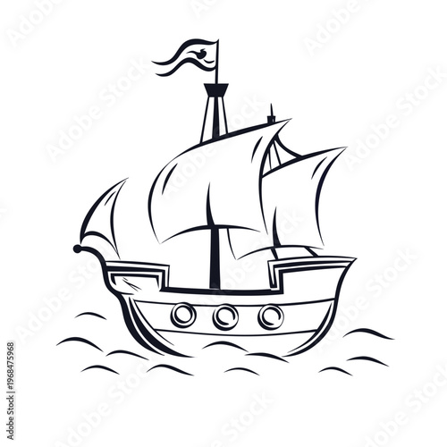 Elegant pirate ship silhouette navigating dark waters, symbolizing mystery and daring voyages.