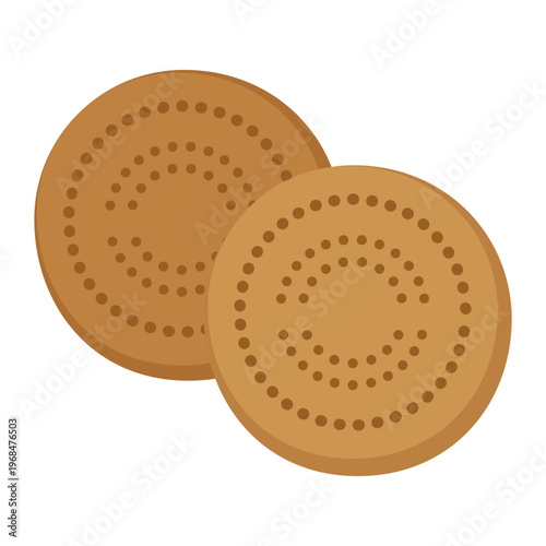 Two round, crispy biscuits with a dotted texture. It is suitable for decorating pastries, desserts and food packaging. Flat vector illustration.