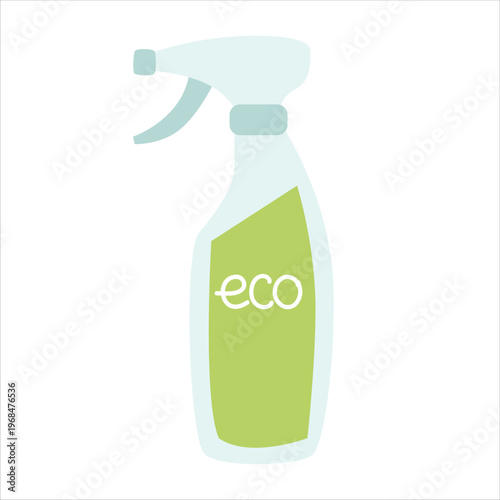 Eco-friendly household cleaner in a spray bottle with a green label. A waste-free lifestyle. Flat vector illustration.