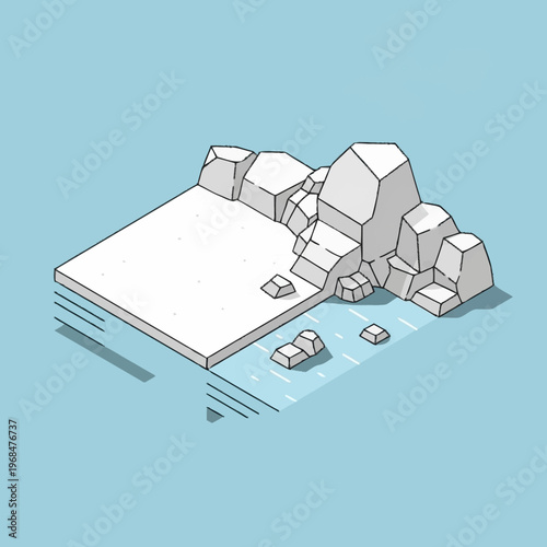Isometric illustration of melting ice block.