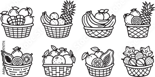 Basket designs with handles featuring various patterns and embellishments Vector