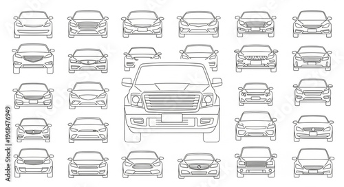 Car Front View Variations - A Detailed Automotive Design Study.