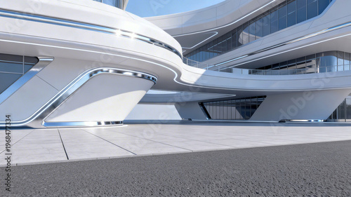 Futuristic White Architectural Complex with Glass Facades