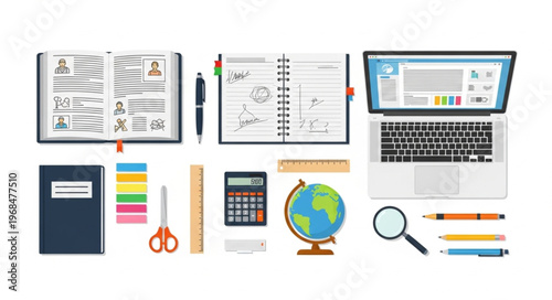 Assortment of School and Office Supplies for Education and Work.