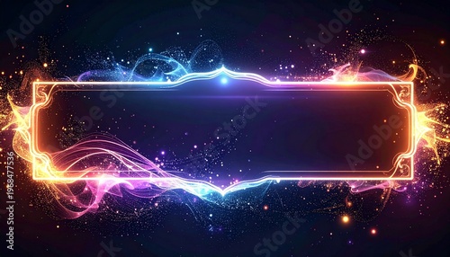 Floating Banner Panel with Luminous Borders and Gradient Glow – Futuristic Magical Background