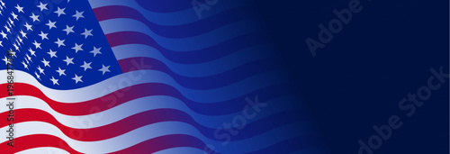 American nation banner with national flag and space for text on blue background. USA Independence and patriotic vector concept.