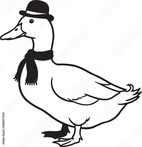 duck wearing a hat and scarf standing alone