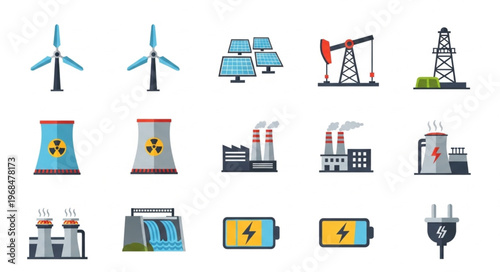 Diverse Energy Sources - Wind, Solar, Oil, Nuclear, and Batteries.