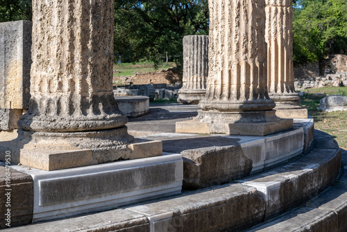 Ancient Column Bases and Stonework in Olympia, Greece