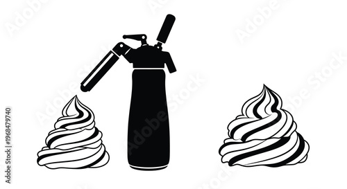 Whipped cream dispenser and swirls a striking black silhouette