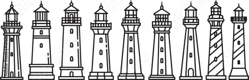 Architectural illustrations of gothic style church buildings in a row Vector