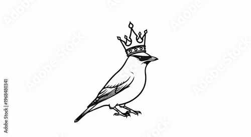 A bird wearing a regal crown, depicted in simple black ink on white