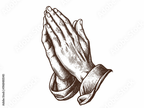 Praying Hands Engraving Illustration Isolated on White
