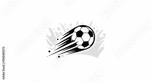 A black and white graphic of a soccer ball moving with speed lines