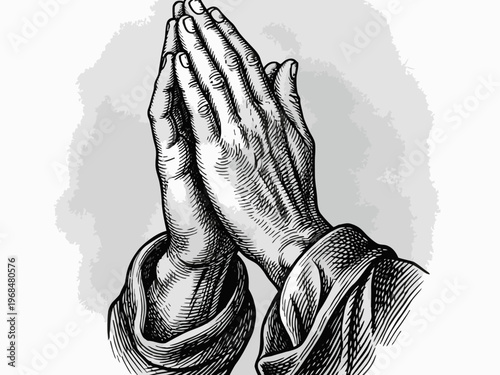 Praying Hands Illustration in Engraving Style