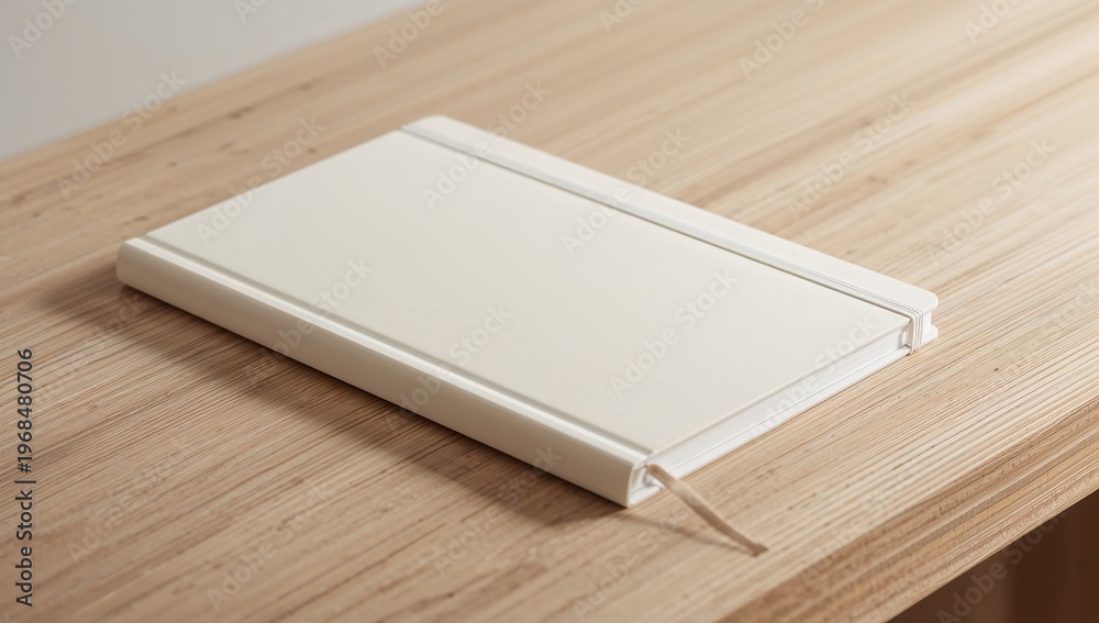Fototapeta premium Elegant Minimalist Notebook on Wooden Table Surface in Soft Light