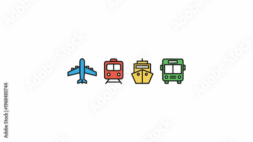 Transportation icons set with airplane train ship and bus symbols