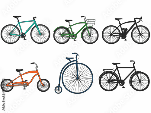 Various Bicycle Types Set Vector Illustration on White Background
