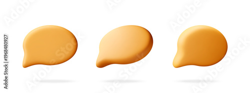 Yellow 3d speech bubble set isolated on white. Chat icon for social media communication. Digital message cloud for web interface, online dialogue or customer feedback concept. Vector illustration