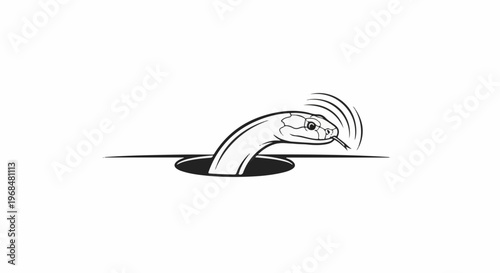 A black and white illustration shows a snake emerging from a dark hole