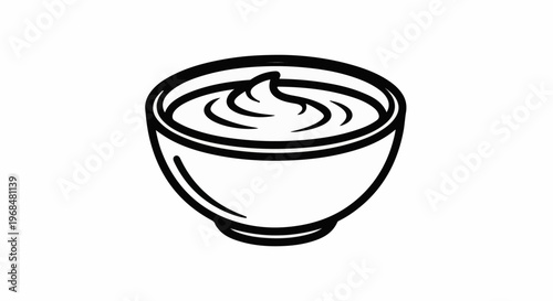 A black and white line art drawing of a bowl filled with a creamy swirl