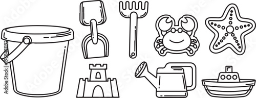 A collection of household items including a bucket, broom, and toilet brush Vector