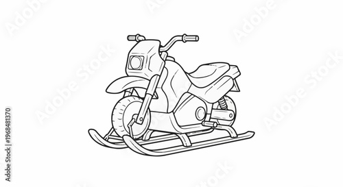 A line drawing of a motorcycle with skis instead of wheels