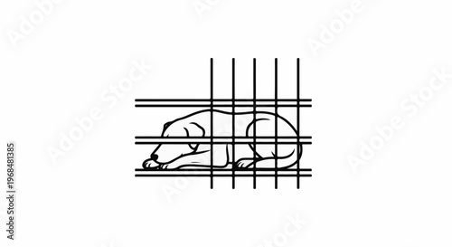 A dog lies down inside a cage