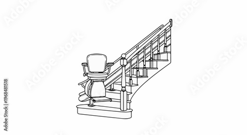 A line drawing shows a chairlift mounted on a staircase with a wooden railing