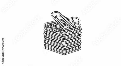 A pile of silver paper clips is neatly stacked, with two on top