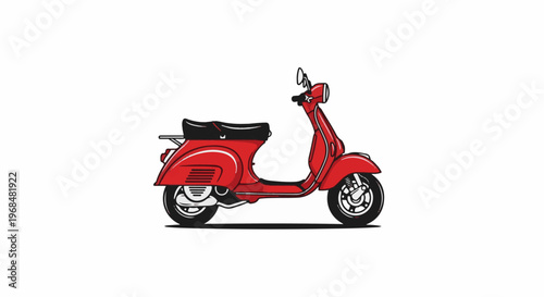 A red retro scooter with a black seat and chrome accents, isolated on white